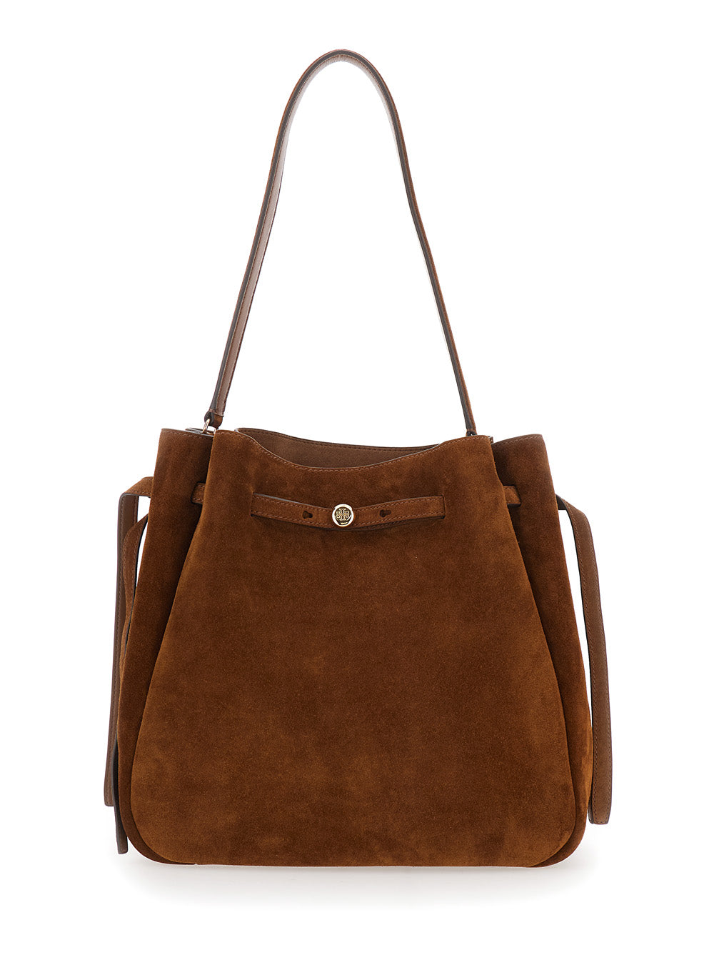Shoulder Bag Romy Grande with Adjustable Drawstring Closure and Logo Detail on the Front in Brown Suede for Women Bovine