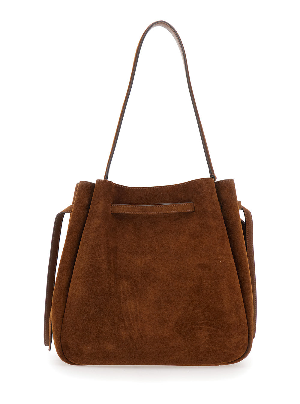 Shoulder Bag Romy Grande with Adjustable Drawstring Closure and Logo Detail on the Front in Brown Suede for Women Bovine