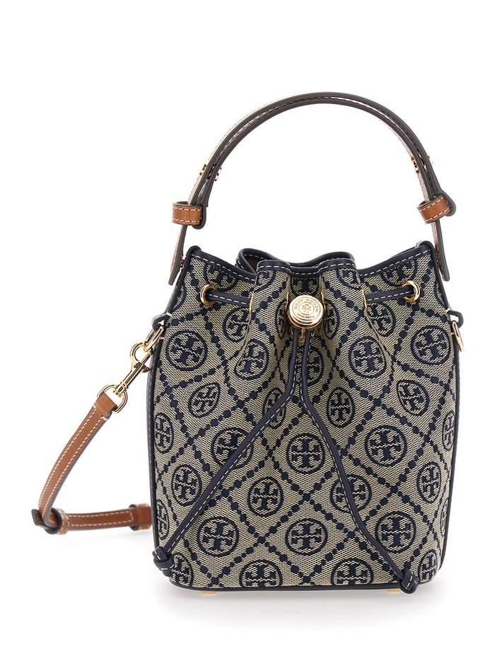 PERRY T MONOGRAM TOTE Bag Blue with Logo in Cotton and Polyester for Women Blu