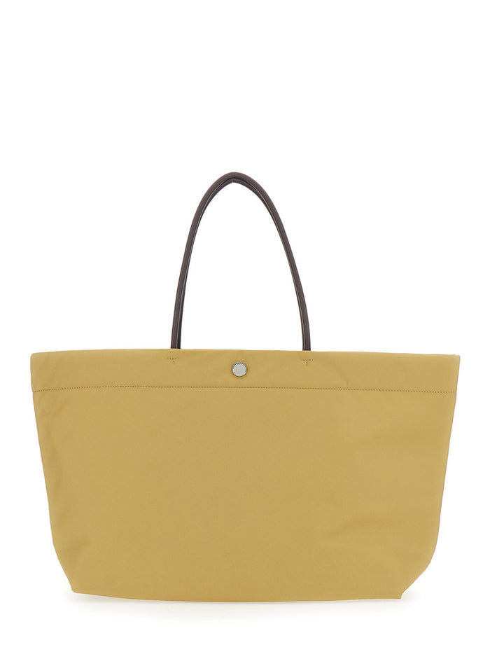 Ella Twist Tote Bag with Two Top Handles and Logo on Front in Yellow Ecoleather for Women Polyamide
