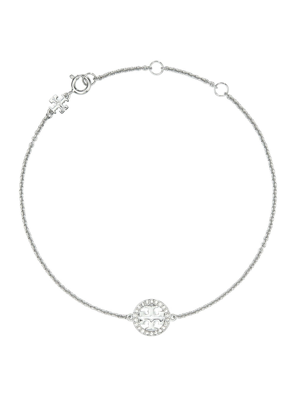 Miller Chain Bracelet with Double T Charm and Crystal Decoration in Brass Blend for Women Metallic Glass Cubic Zirconia
