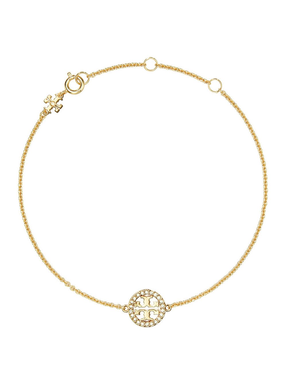 Miller Chain Bracelet with Double T Charm and Crystal Decoration in Brass Blend for Women Metallic Glass Cubic Zirconia
