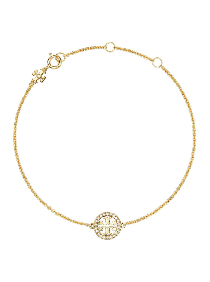 Miller Chain Bracelet with Double T Charm and Crystal Decoration in Brass Blend for Women Metallic Glass Cubic Zirconia