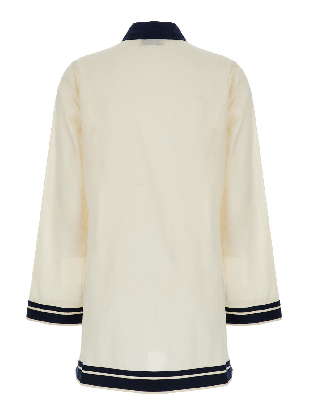 White Caftan with Contrast Details and Cotton Tassel for Women Dress