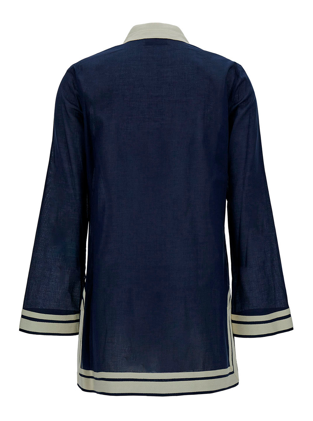 Blue Tunic with Contrast Details and Cotton Tassel for Women Blu Dress