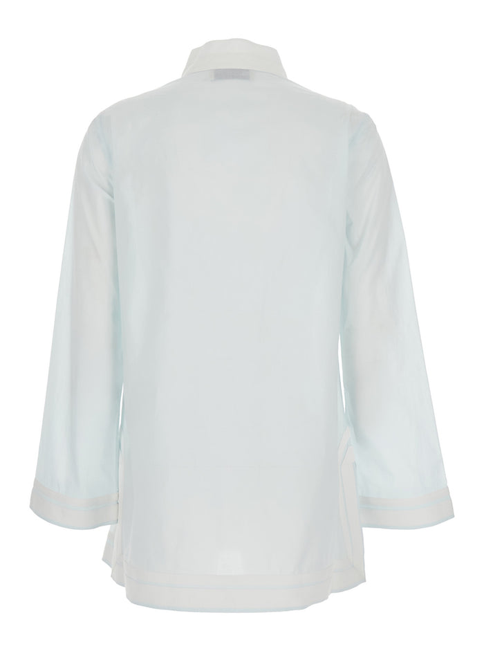 COTTON TORY TUNIC Blue Dress with V-Neck and Long Sleeves in for Women Light