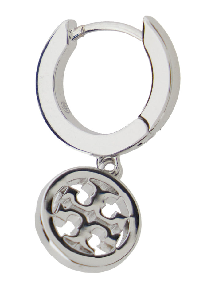 Icon Earrings with Double T Logo Pendant in Brass Blend Plated Silver for Women Metallic Glass Stainless Steel