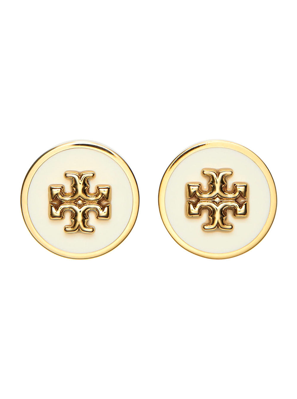 Earrings with Circular Design and Double T Motif in Brass Blend for Women Metallic Enamel