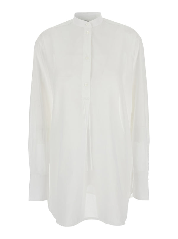 Shirt With Stand-Up Collar White Cotton Organic Blouses
