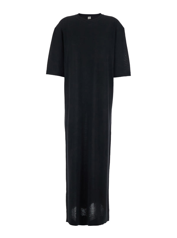 Long Dress Girocolo Black Wool