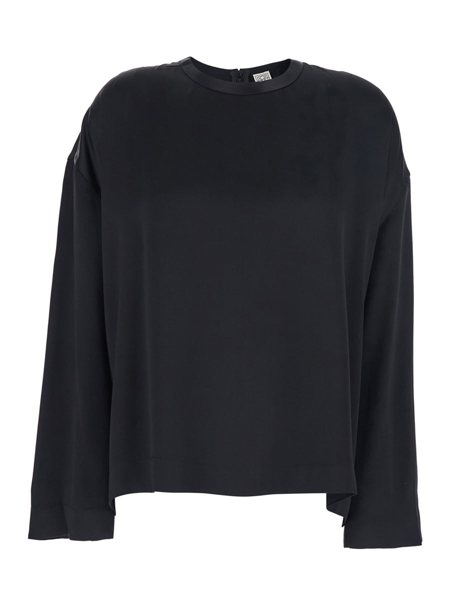 Blouse Crew Neck Black Viscose Blouses