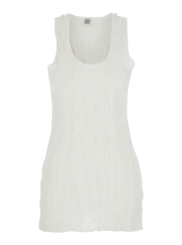 Tank Top Crinkled Knit White Cotton