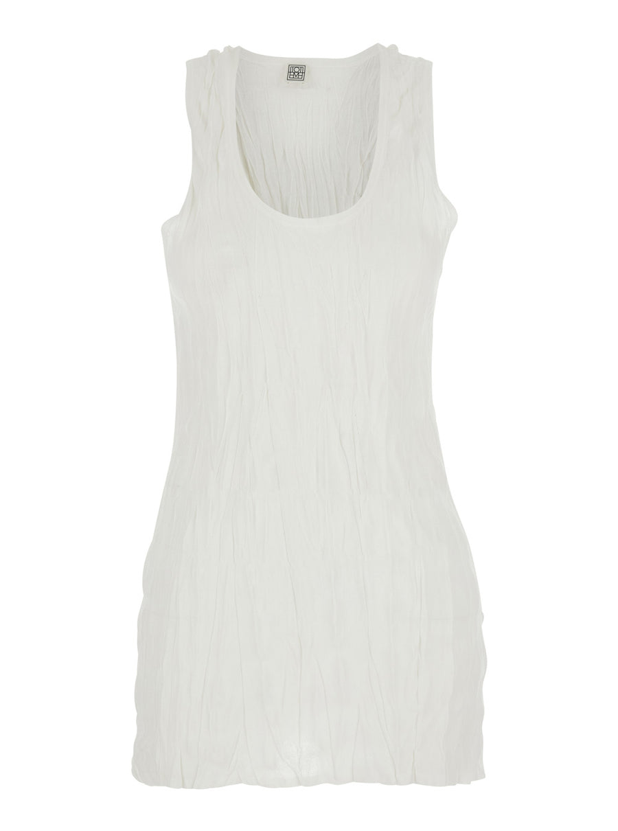 Tank Top Crinkled Knit White Cotton