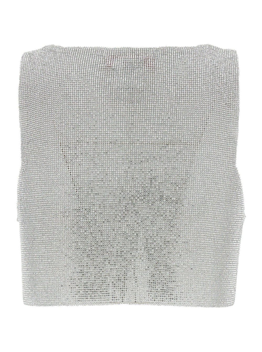 Top Aten Crop Sleeveless with All-Over Sequins Decoration in Silver Tech Fabric for Women Metallic Tops