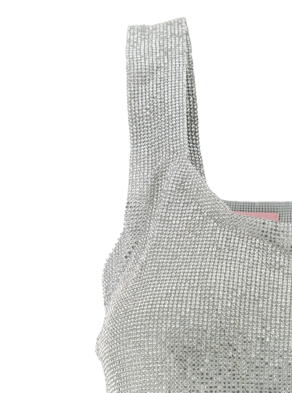 Top Aten Crop Sleeveless with All-Over Sequins Decoration in Silver Tech Fabric for Women Metallic Tops