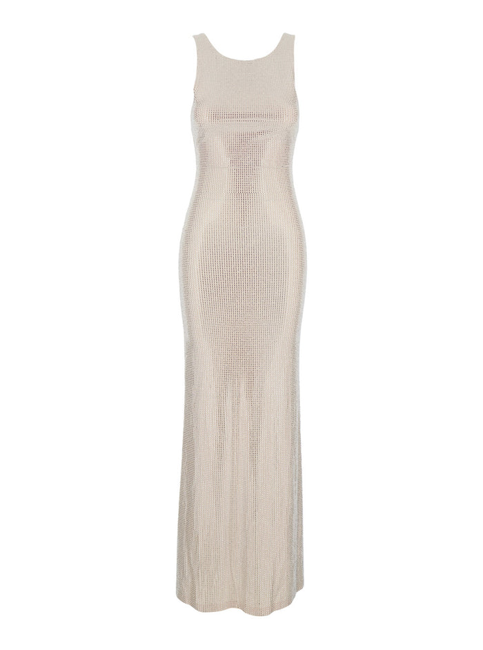 Helios Pink Long Sleeveless Dress With All-Over Sequins Decoration Tech Fabric For Women