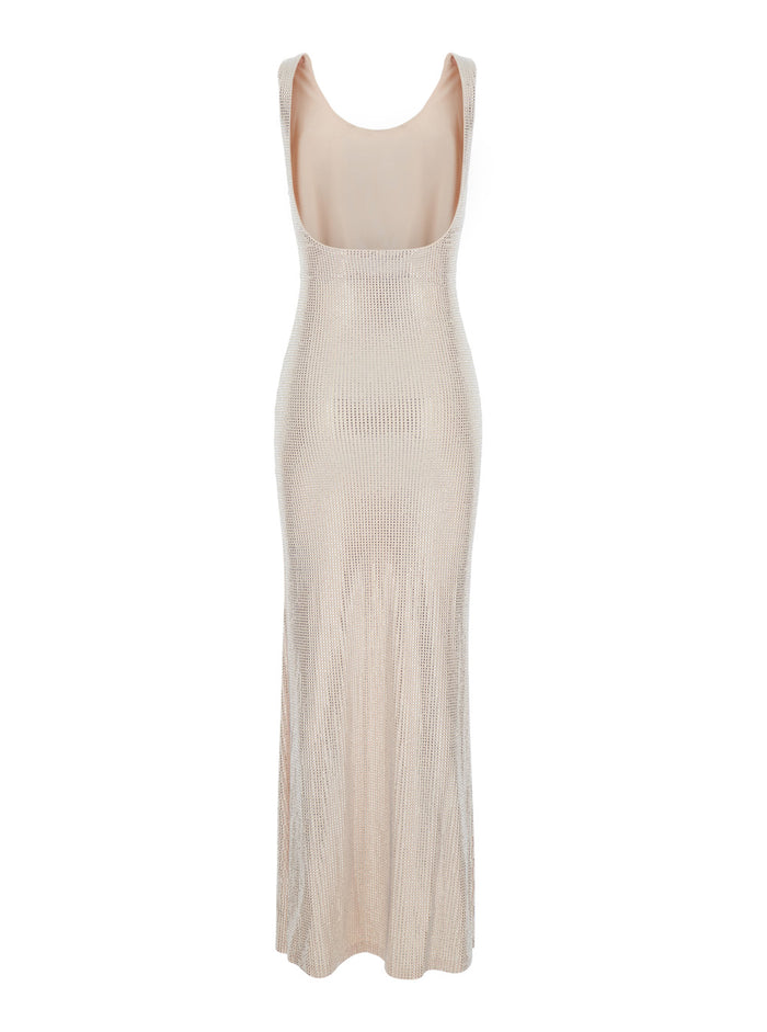 Helios Pink Long Sleeveless Dress With All-Over Sequins Decoration Tech Fabric For Women