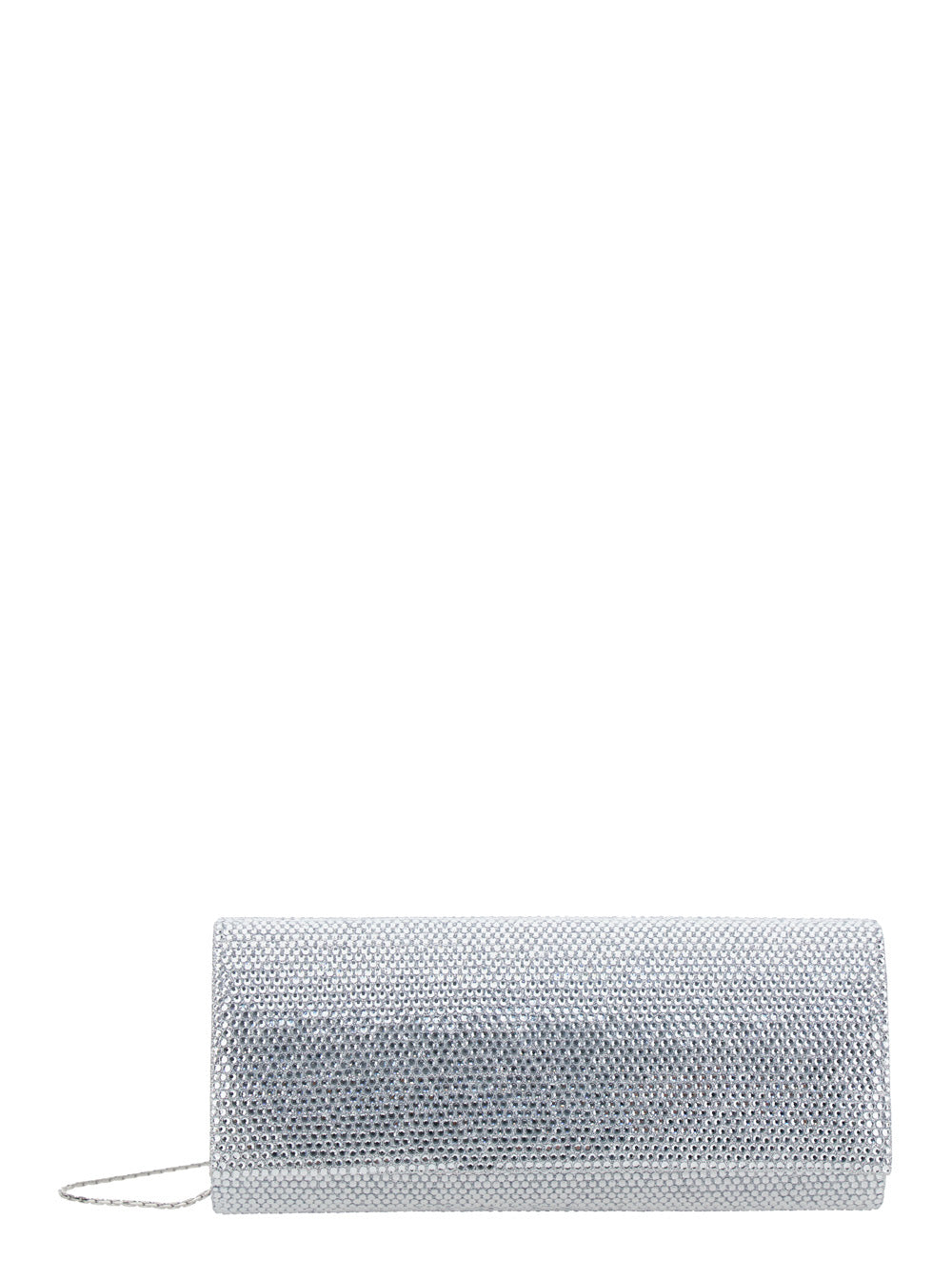 Clutch French 75 with Chain Strap and All-Over Rhinestone Decoration in Silver Tech Fabric for Women Metallic Polyester Clutches Pochettes
