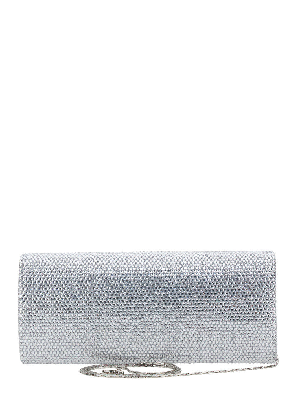 Clutch French 75 with Chain Strap and All-Over Rhinestone Decoration in Silver Tech Fabric for Women Metallic Polyester Clutches Pochettes