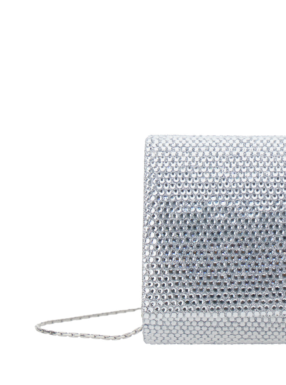 Clutch French 75 with Chain Strap and All-Over Rhinestone Decoration in Silver Tech Fabric for Women Metallic Polyester Clutches Pochettes
