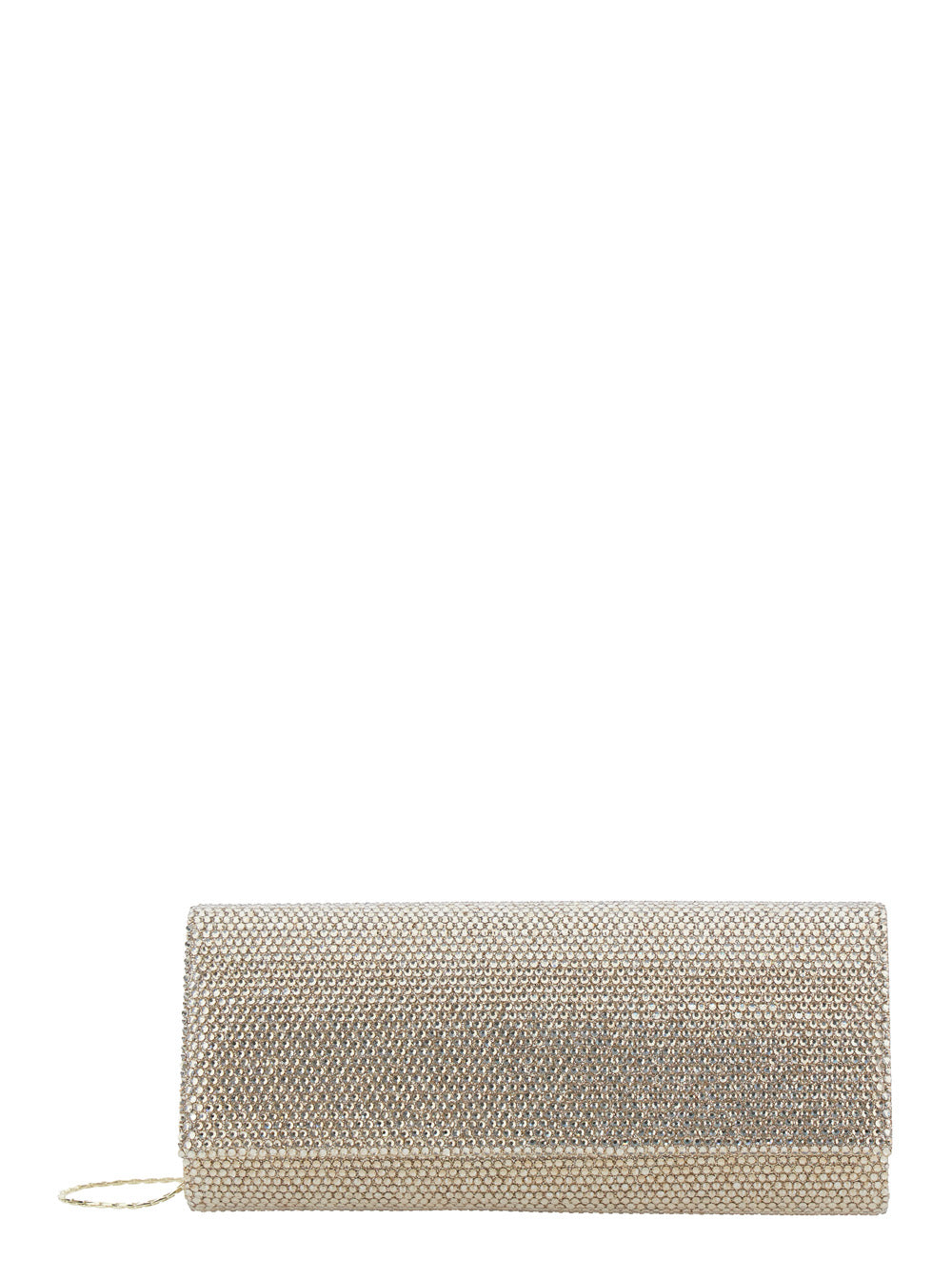 Clutch French 75 with Chain Strap and All-Over Rhinestone Decoration in Gold Tech Fabric for Women Metallic Clutches Pochettes