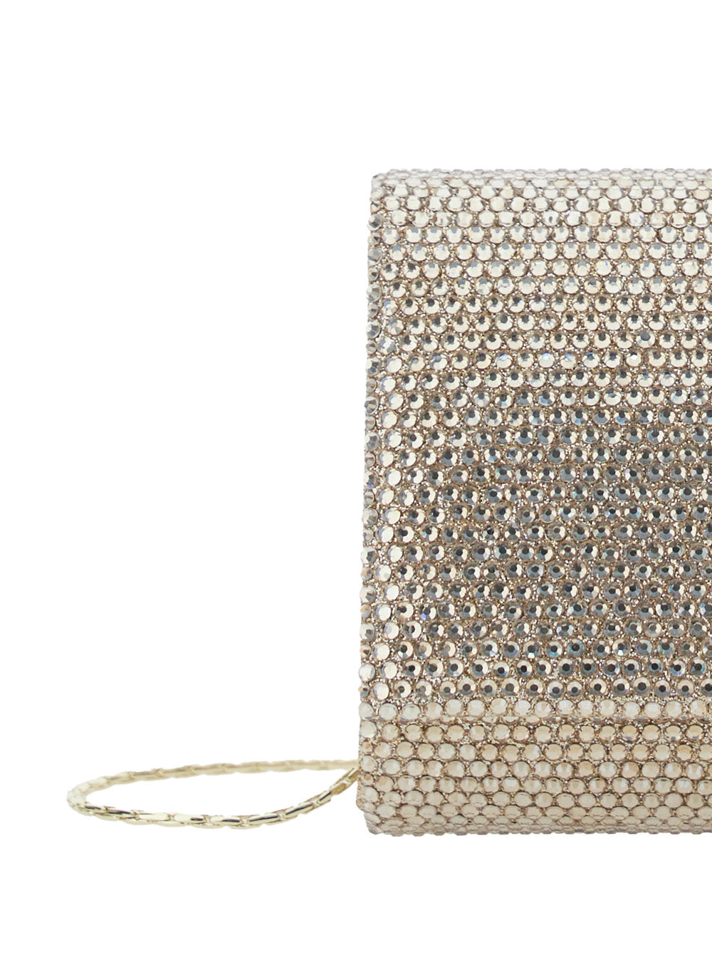 Clutch French 75 with Chain Strap and All-Over Rhinestone Decoration in Gold Tech Fabric for Women Metallic Clutches Pochettes
