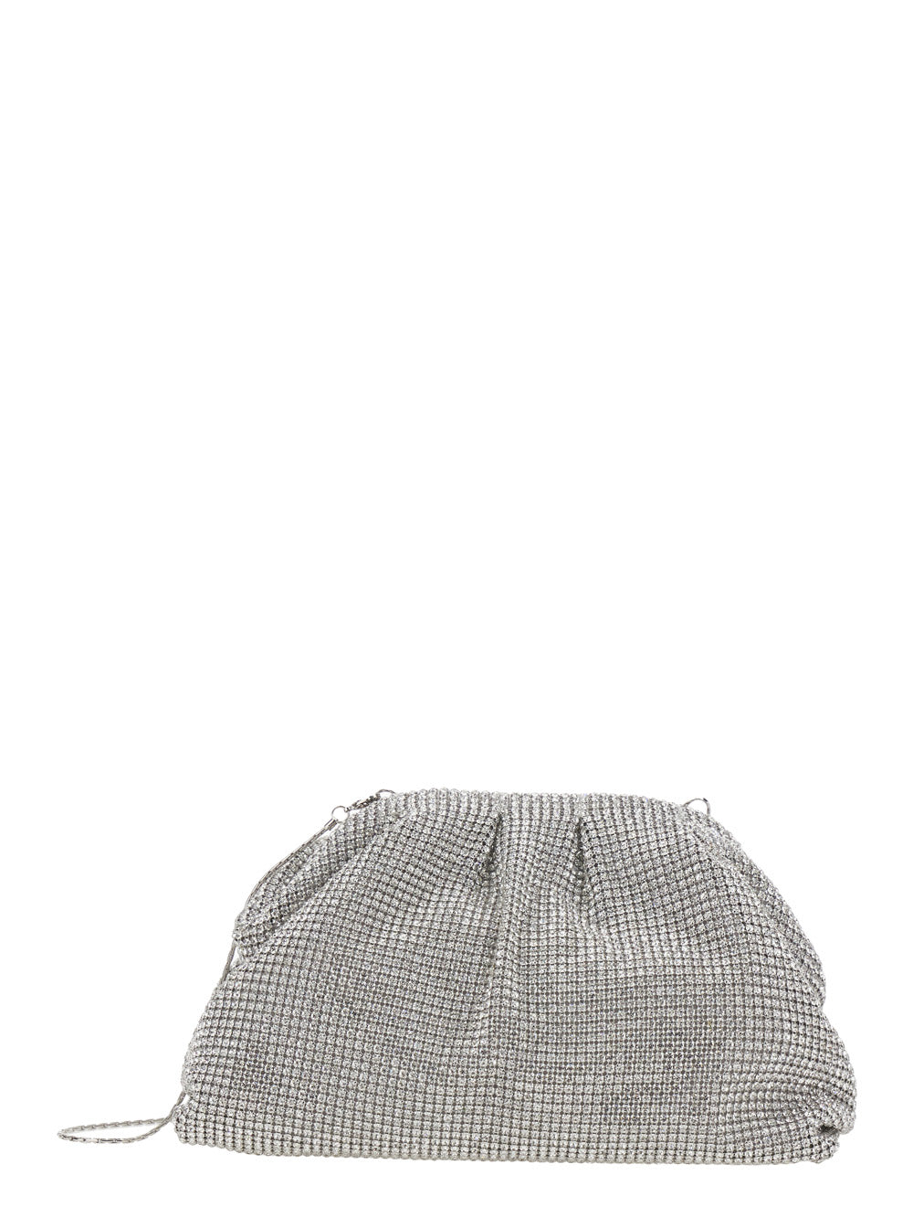 Pouch Petra with Removable Shoulder Strap and All-Over Silver Crystal Mesh Metallic Clutches Pochettes