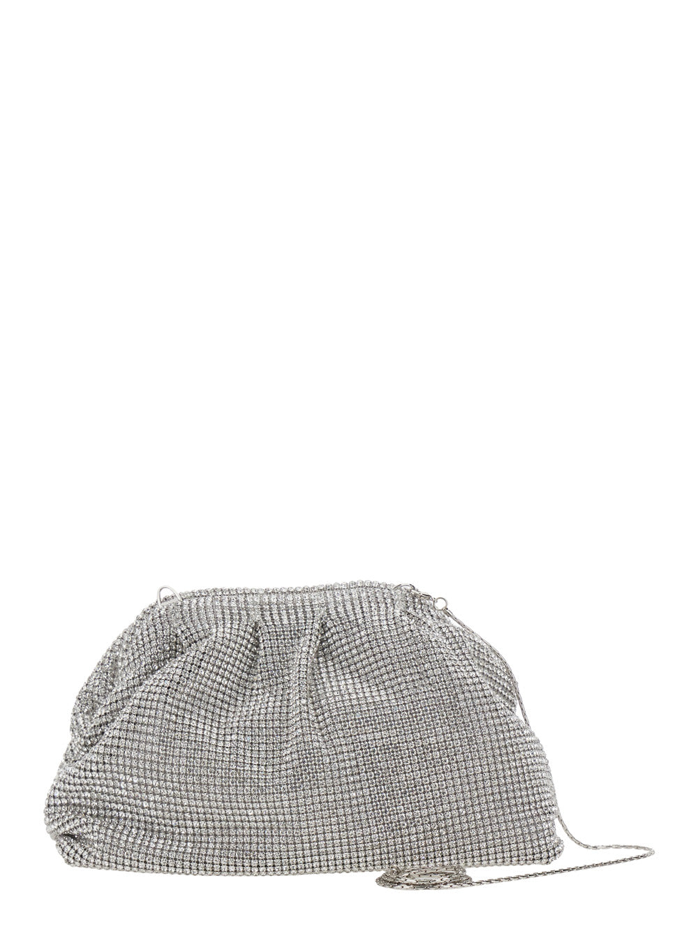 Pouch Petra with Removable Shoulder Strap and All-Over Silver Crystal Mesh Metallic Clutches Pochettes