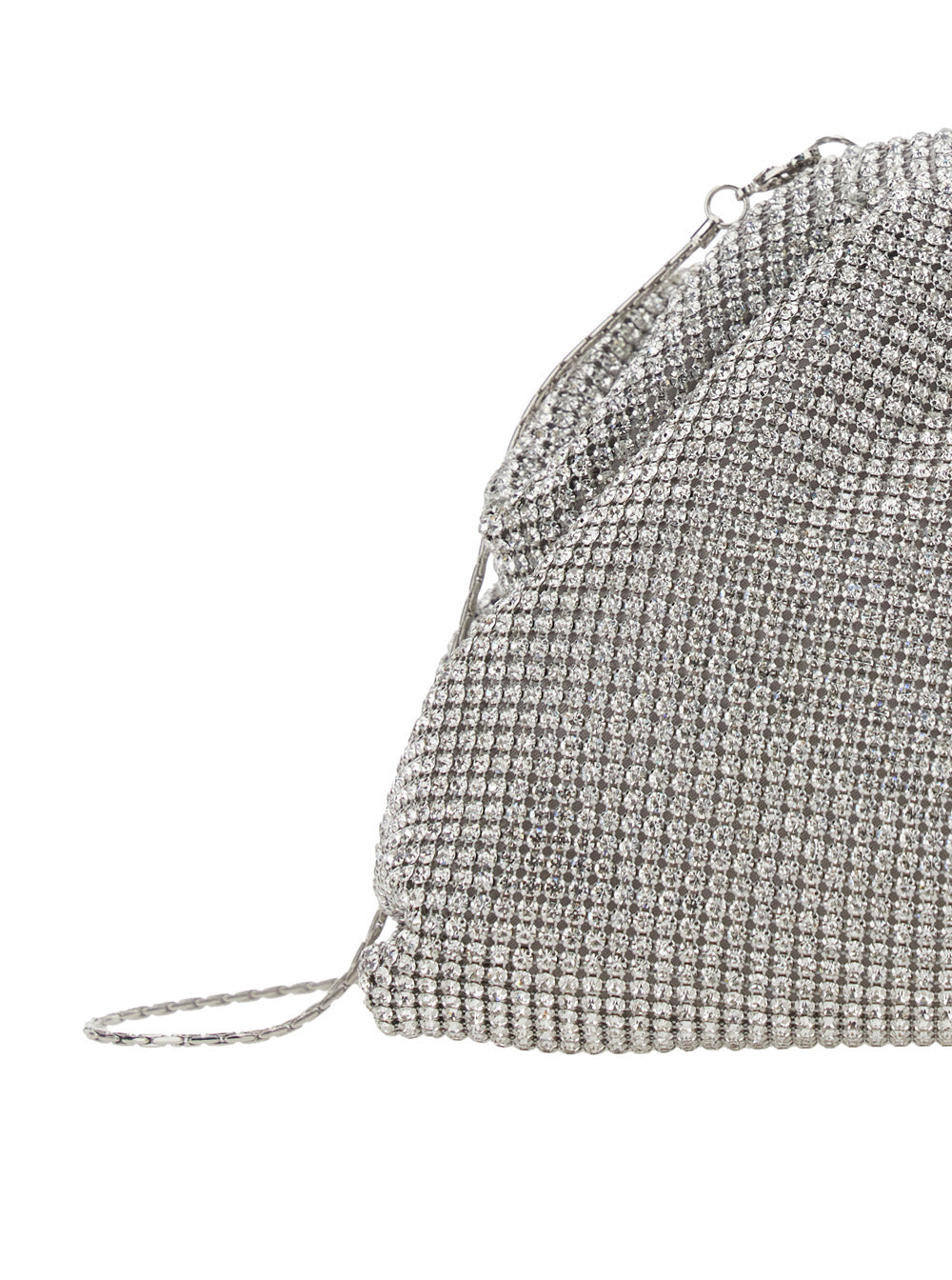 Pouch Petra with Removable Shoulder Strap and All-Over Silver Crystal Mesh Metallic Clutches Pochettes
