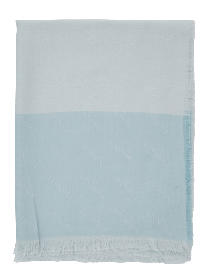 Fringed Edge Scarf in Blue Wool Blend for Women Light Polyester Scarfs And Foulards