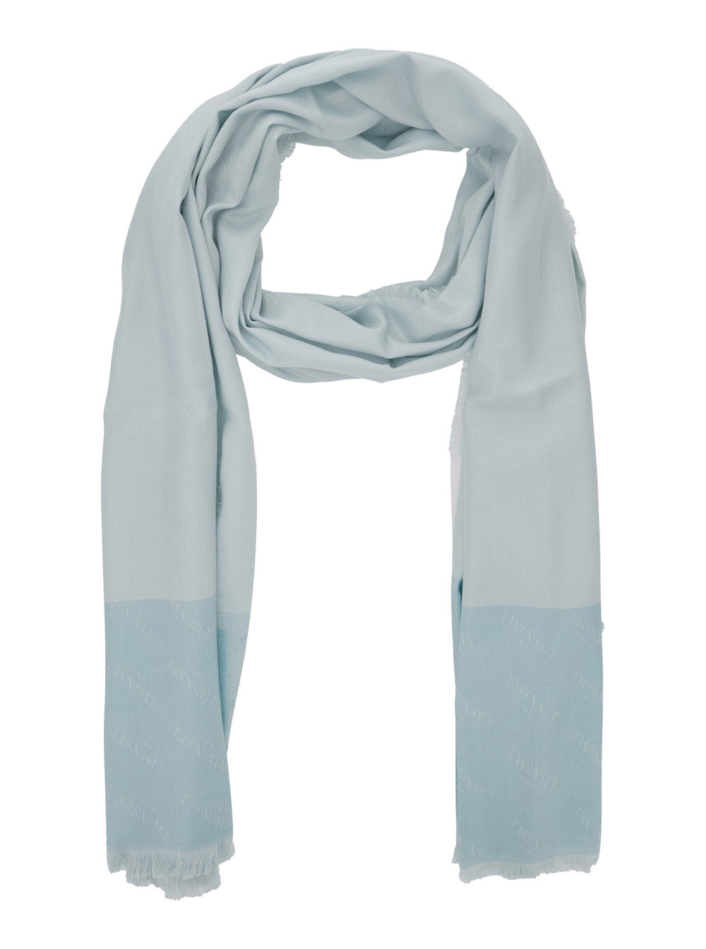 Fringed Edge Scarf in Blue Wool Blend for Women Light Polyester Scarfs And Foulards