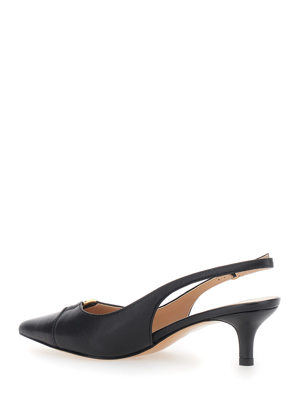 Black Nera Pointed Toe Leather Pumps Fabric Heels