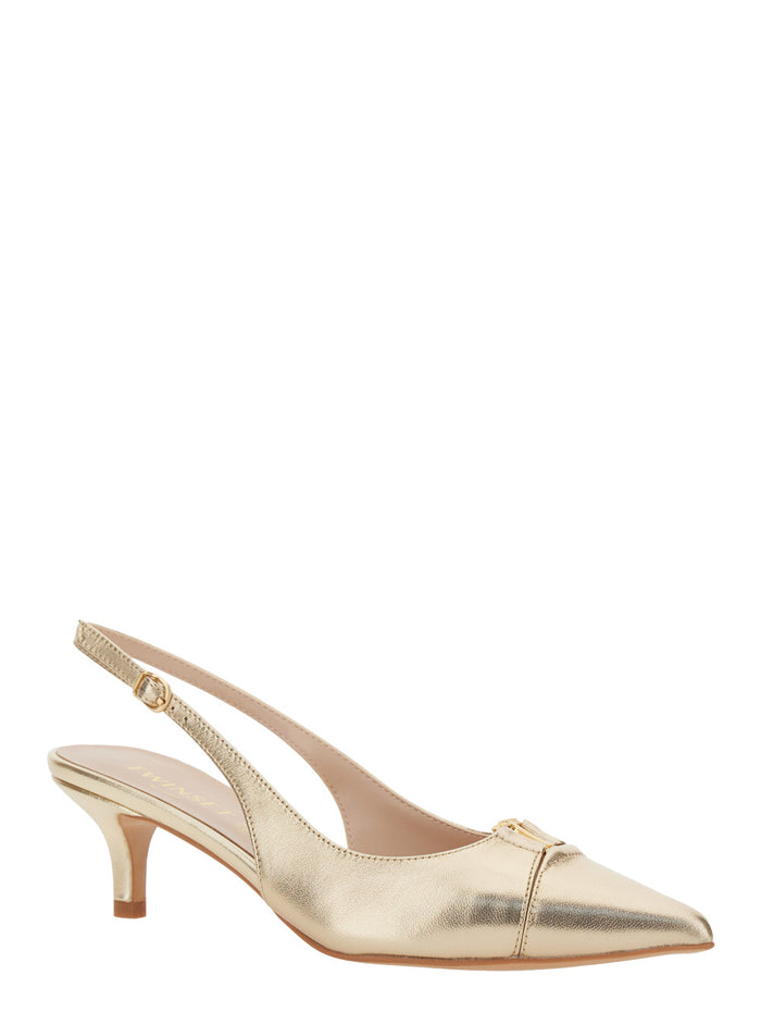 Pumps Pointed Design in Gold Fabric for Women Metallic Heels