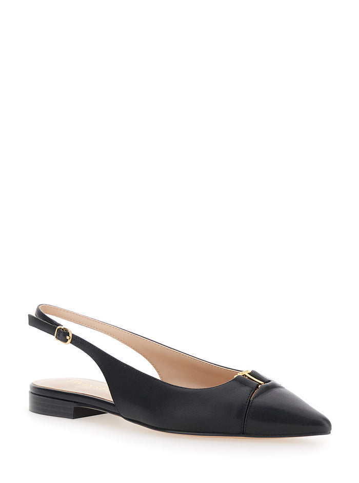 Ballet shoes with Pointed Design and Adjustable Strap in Black Leather for Women Fabric Ballerinas