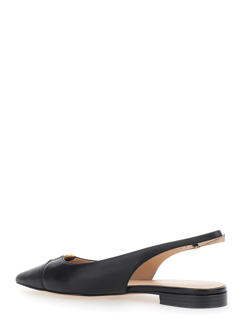Ballet shoes with Pointed Design and Adjustable Strap in Black Leather for Women Fabric Ballerinas