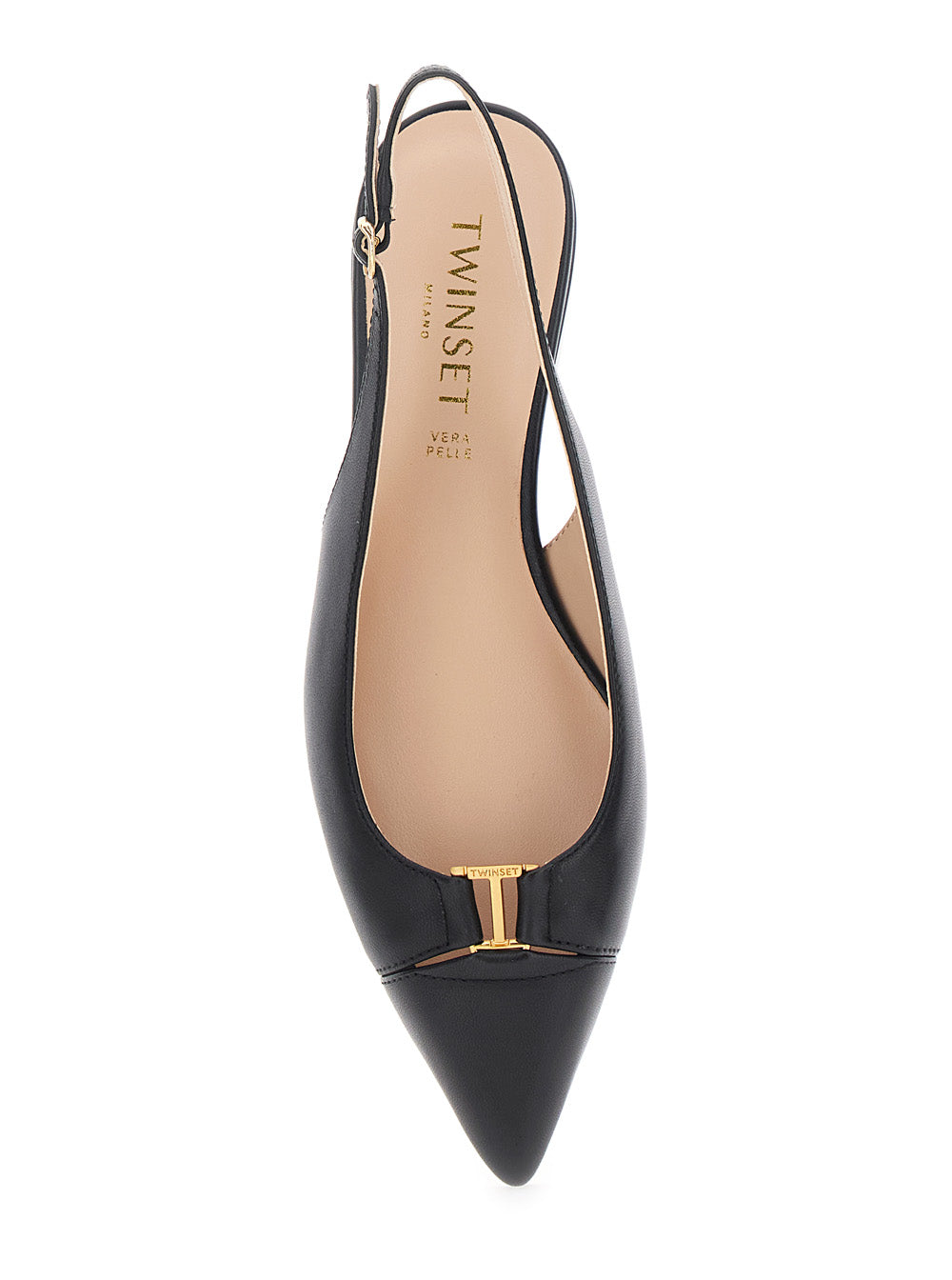Ballet shoes with Pointed Design and Adjustable Strap in Black Leather for Women Fabric Ballerinas