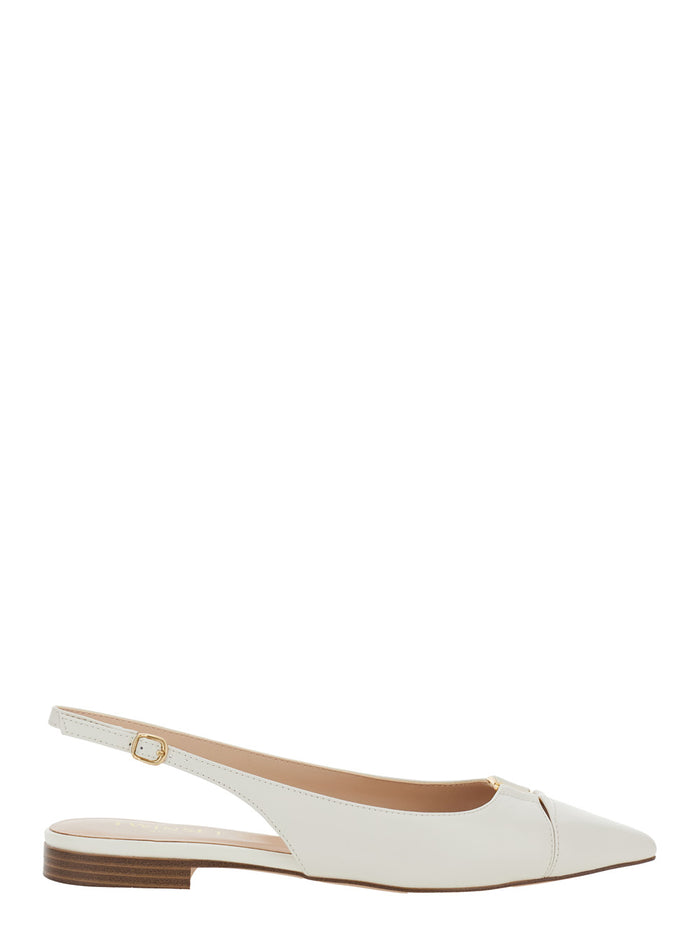Ballet shoes with Pointed Design and Adjustable Strap in White Leather for Women Fabric Ballerinas