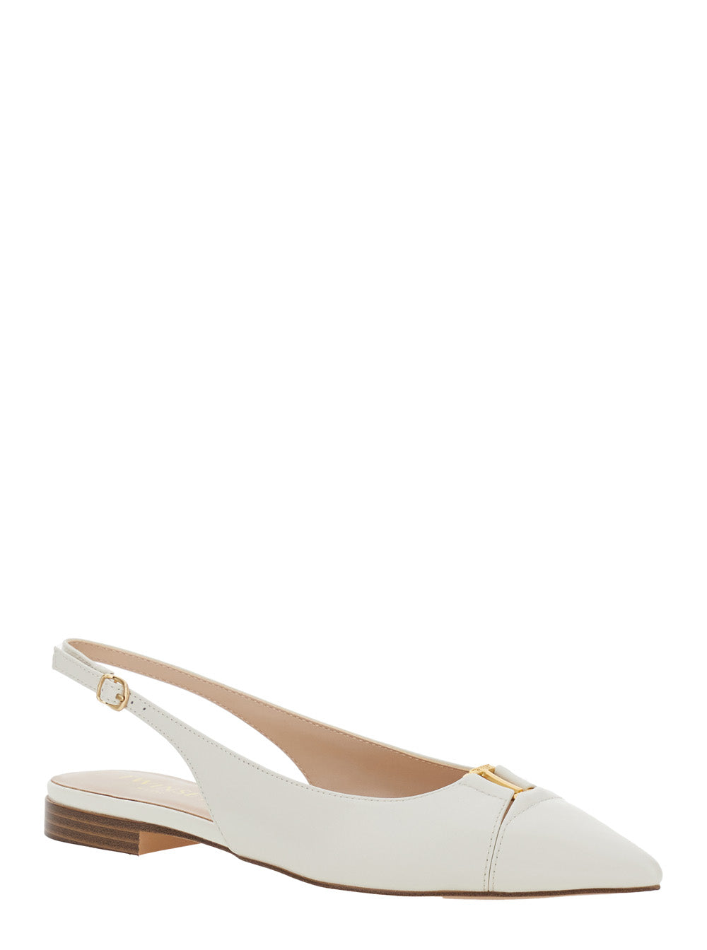 Ballet shoes with Pointed Design and Adjustable Strap in White Leather for Women Fabric Ballerinas