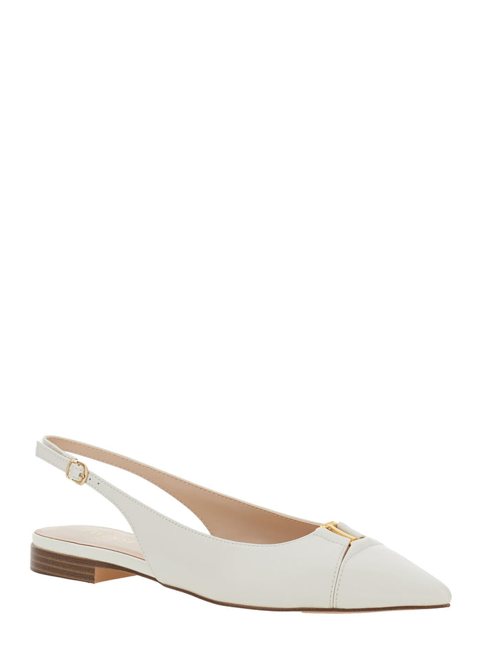 Ballet shoes with Pointed Design and Adjustable Strap in White Leather for Women Fabric Ballerinas