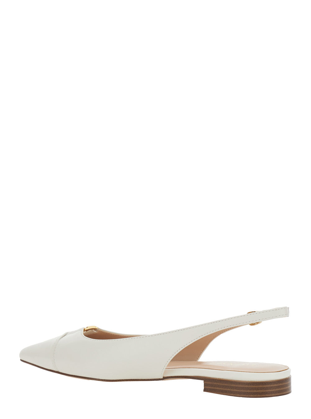 Ballet shoes with Pointed Design and Adjustable Strap in White Leather for Women Fabric Ballerinas