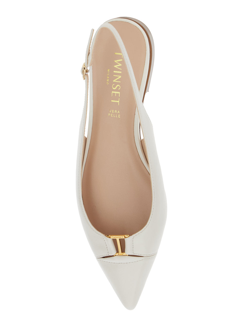 Ballet shoes with Pointed Design and Adjustable Strap in White Leather for Women Fabric Ballerinas