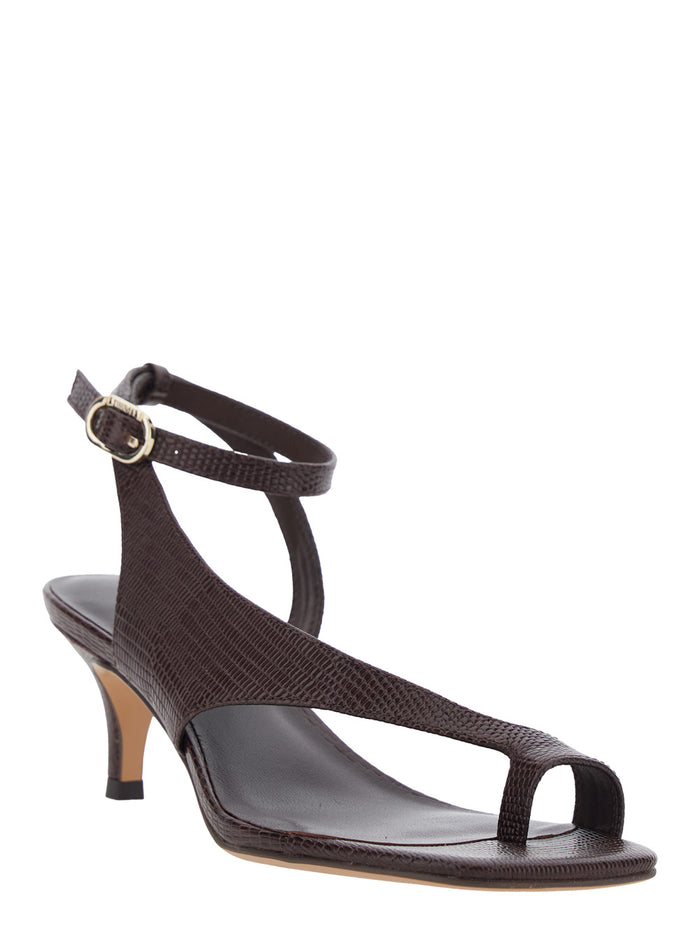 Brown LEATHER Heeled Sandals for Women Fabric Heels