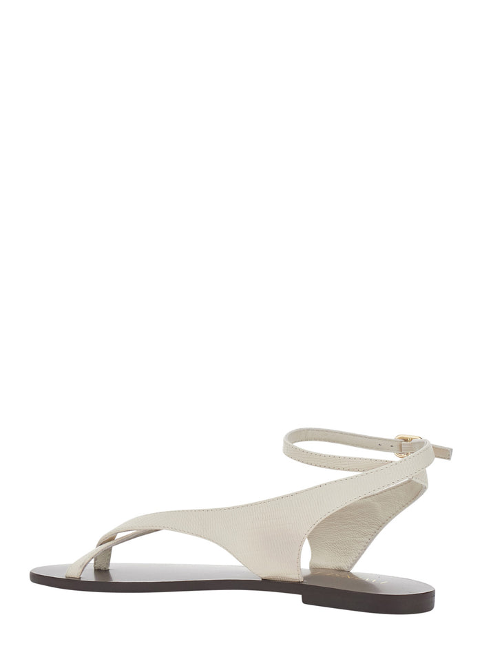 Beige Leather Heeled Sandals With Strap For Women Flat Shoes
