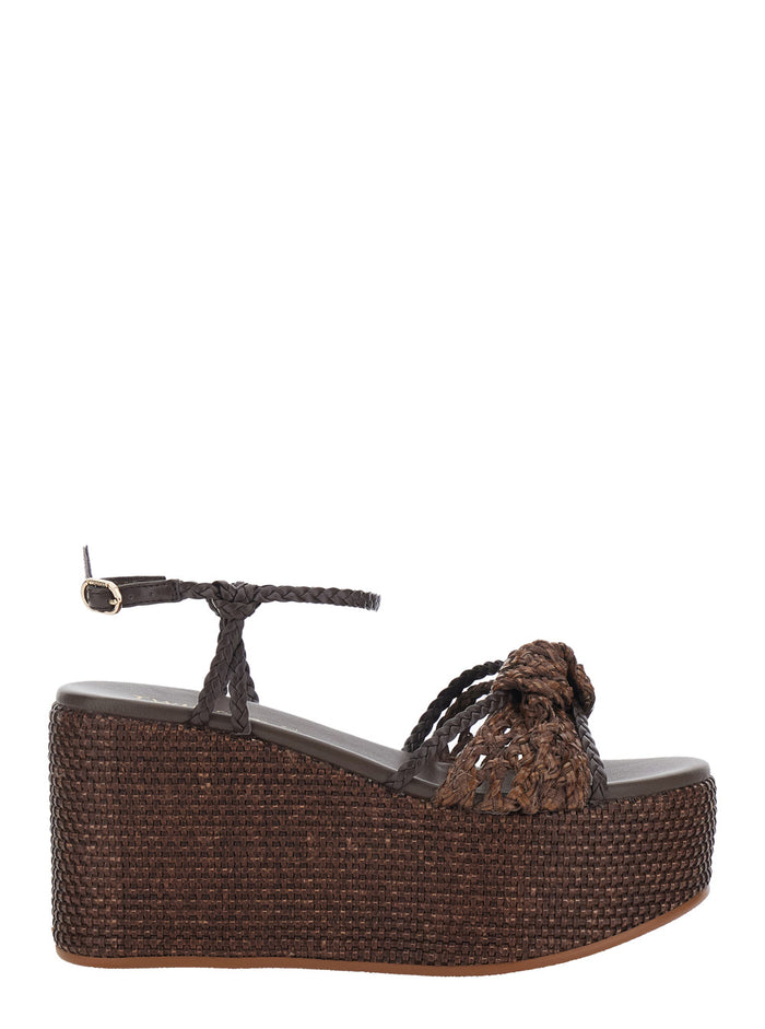 Wedges with High Heel and Intreccio Design in Fabric Leather Brown Women Polyurethane