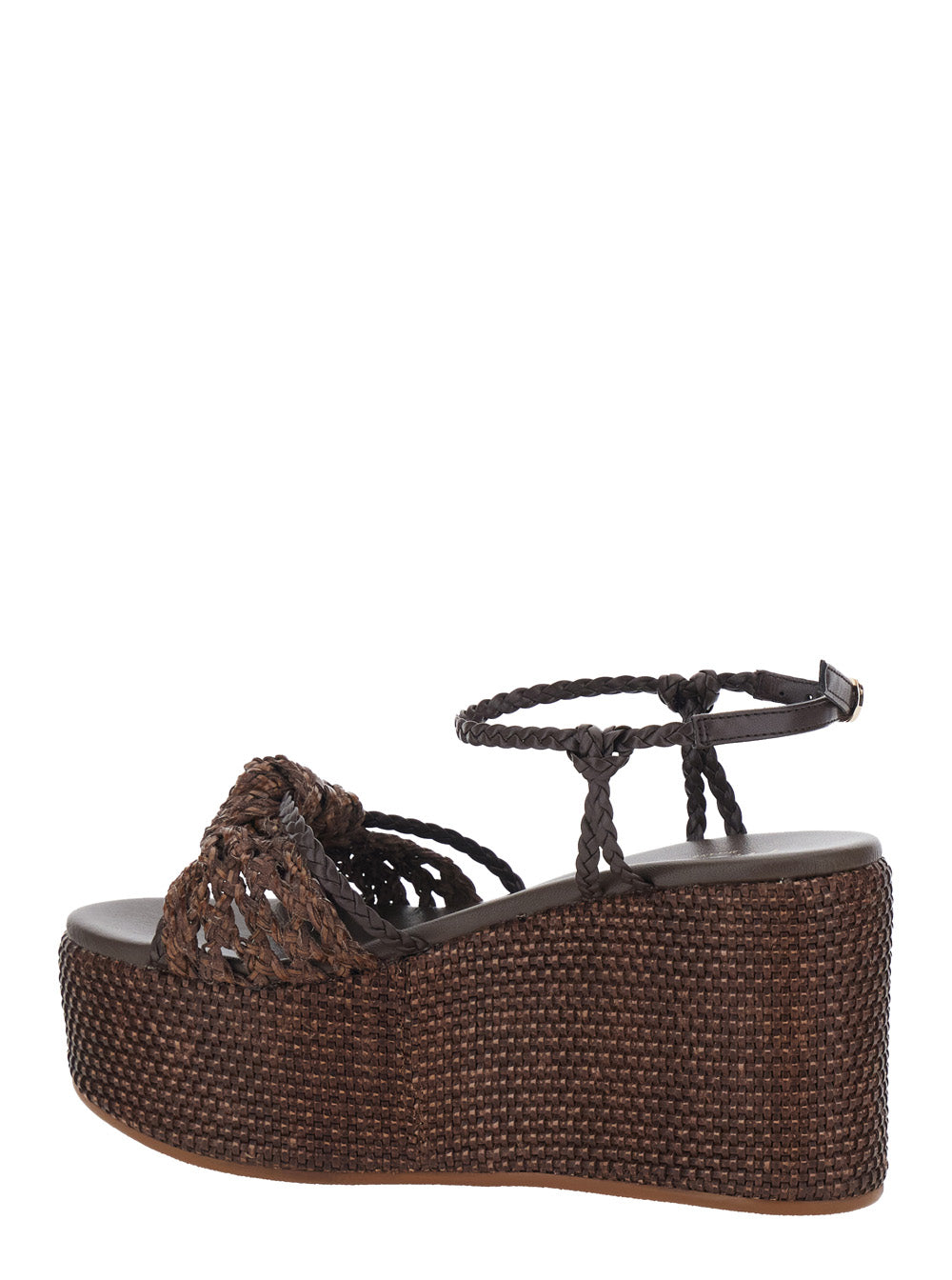 Wedges with High Heel and Intreccio Design in Fabric Leather Brown Women Polyurethane