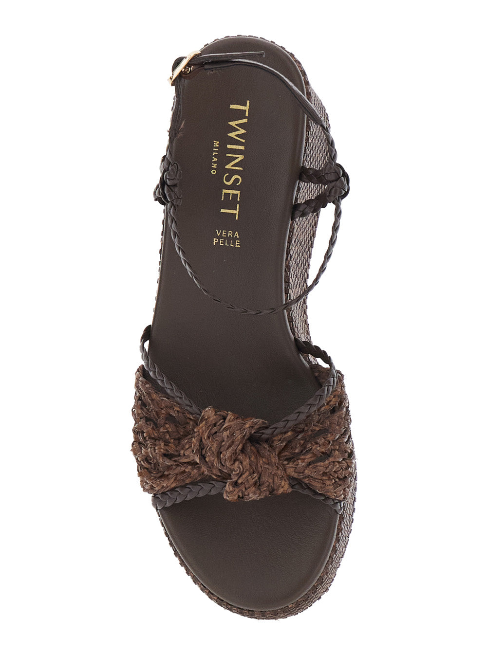 Wedges with High Heel and Intreccio Design in Fabric Leather Brown Women Polyurethane