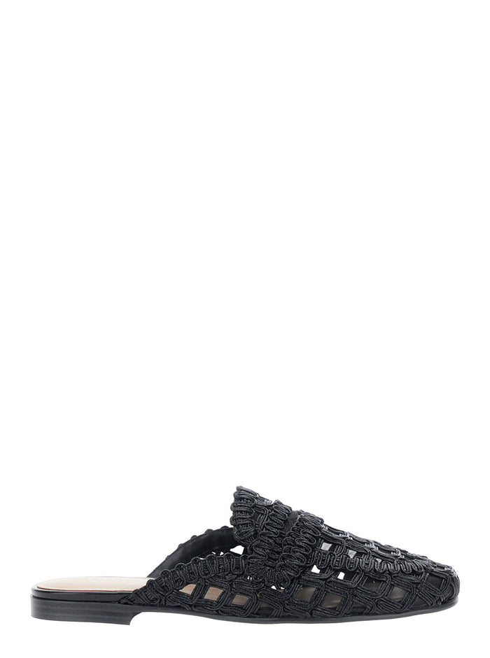 Black MULE with Fabric Upper and Rubber Sole for Women Polyester Flat Shoes