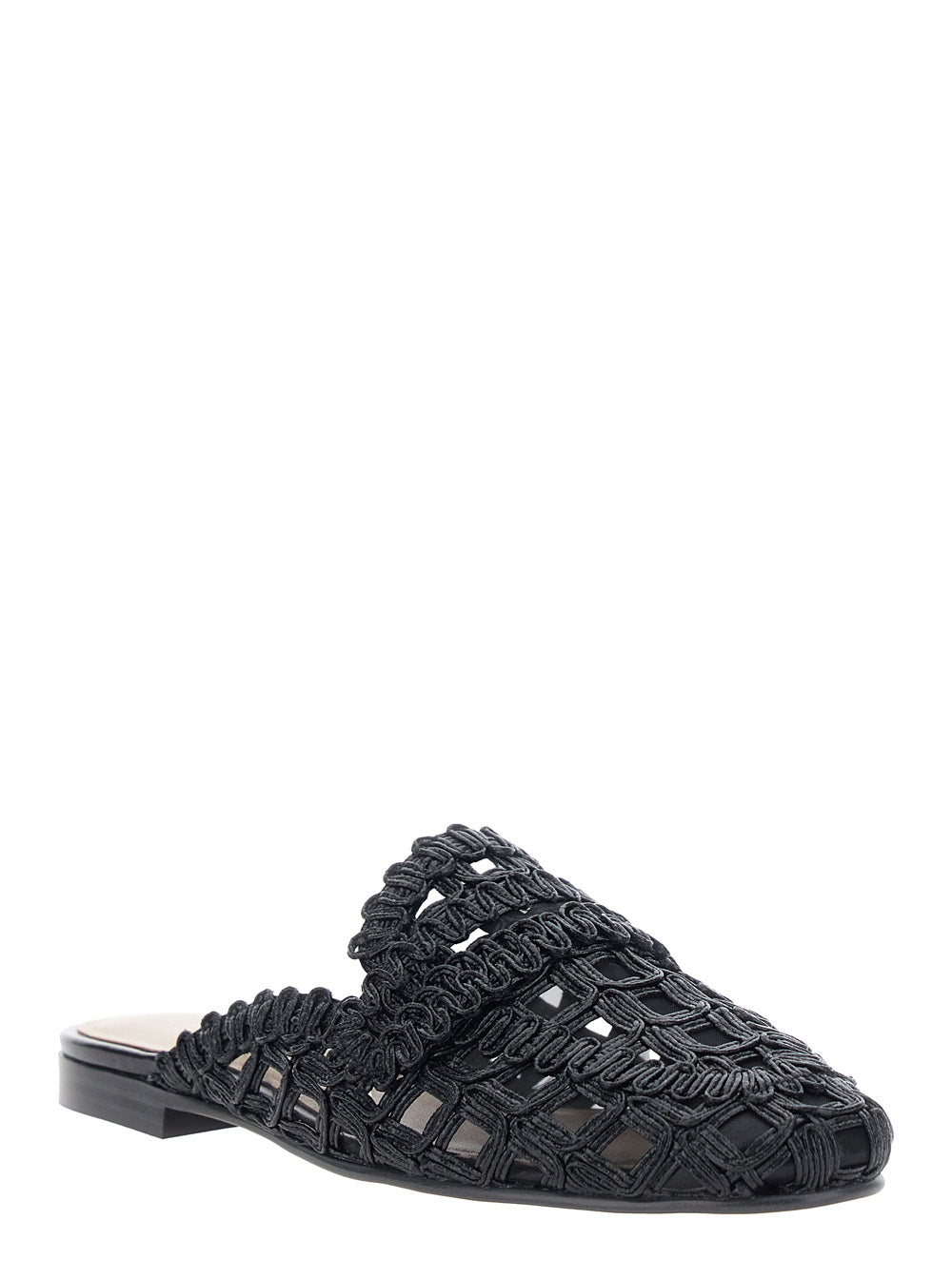 Black MULE with Fabric Upper and Rubber Sole for Women Polyester Flat Shoes