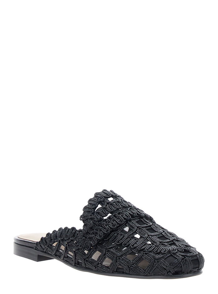 Black MULE with Fabric Upper and Rubber Sole for Women Polyester Flat Shoes