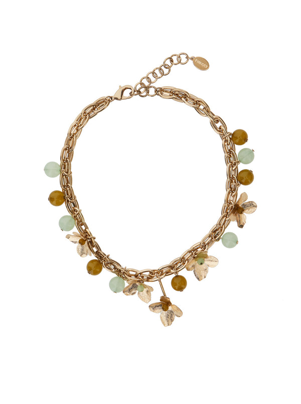 Necklace Flower + Stone Metallic Brass Necklaces